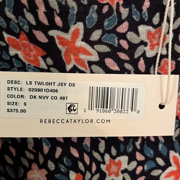 Rebecca Taylor Twilight Jersey Dress Long Sleeve Dark Navy Floral NWT - Picture 7 of 9